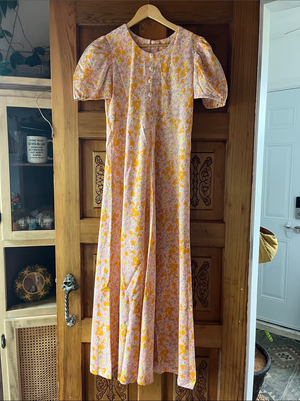 70s vintage Pink & Yellow Floral Maxi Dress